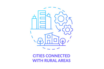 Cities connected with rural areas blue gradient concept icon