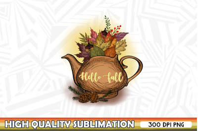 Hello Fall Autumn Leaves Tea pot PNG