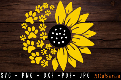 Sunflower Paw Print SVG, Sunflower Paw SVG, Sunflower svg, Paw Flower