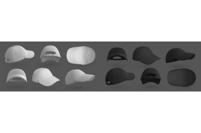 Baseball cap. Realistic 3D white and black hat for brand identity desi