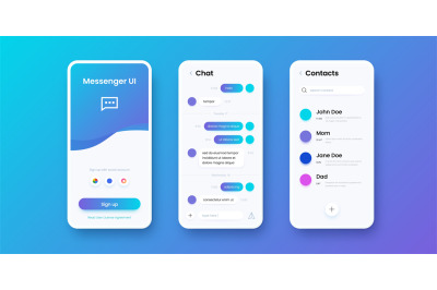 Chat app. Smartphone messenger. Communication application UI templates