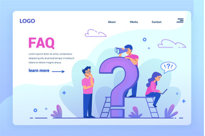 FAQ landing page. Online customer support service. Frequently asked qu