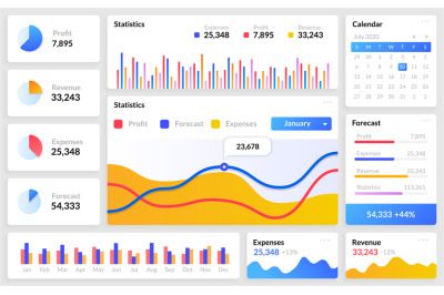 Dashboard mockup. Website template with infographics or diagrams and i