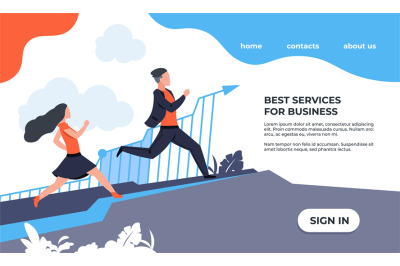 Business landing page. Website interface design. Running people and sy