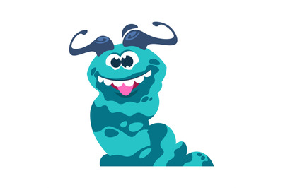 Cartoon monster. Funny slug. Crazy smile anthropomorphic face, tooth m