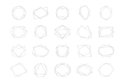 Polyhedron frame. Silver empty multangular borders. Geometric shapes w