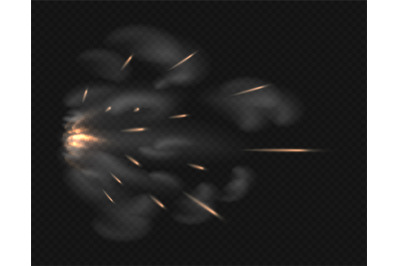 Gun flash. Realistic visual effect of firearm shot. Flying sparks and