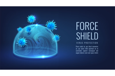 Protective bubble. Realistic force shield. 3D energy dome for virus pr