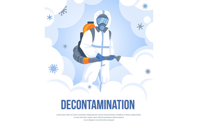 Decontamination. Viral and bacterial sanitizing. Worker with cleaning