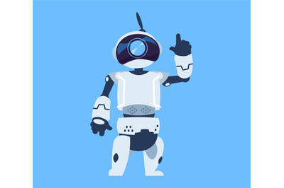 Cartoon android. Cute robot waving hand. Futuristic automatic robotic