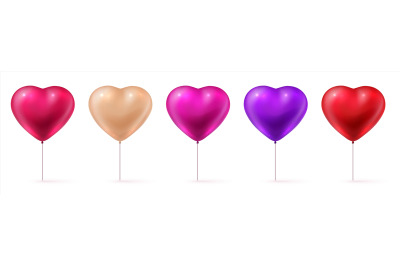 Valentine balloons. Realistic 3D red, pink and purple inflated forms.