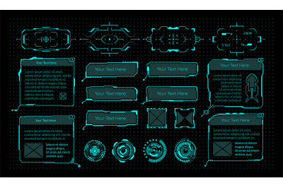 HUD elements. Cyberpunk virtual game interface. Neon frames with copy