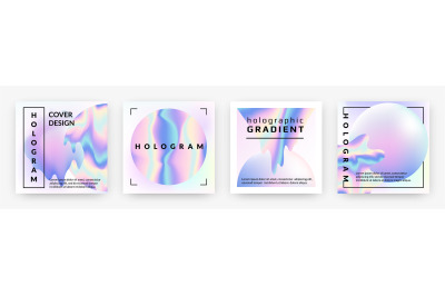 Hologram social banners. Square rainbow foil abstract geometry shapes,