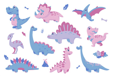 Cute dinosaurs. Adorable dino clipart. Extinct animals of Jurassic per