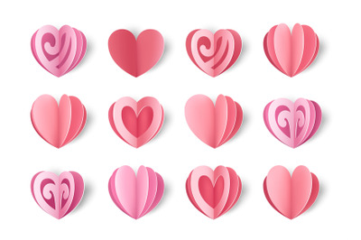 Paper hearts. Valentine s day decorative elements. Realistic cut out m