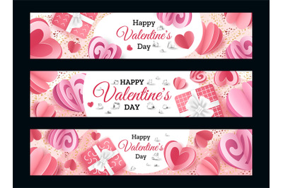 Valentines Day banners. Realistic romantic invitation or greeting card