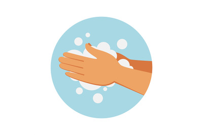 Soap hand wash. Cleaning process. Icon with cartoon soapy arms. Human