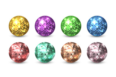 Disco balls. Night club glitter discoballs. Shiny equipment for dance