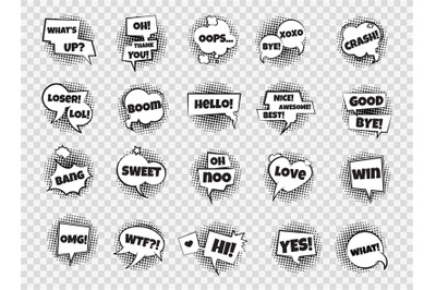 Comic speech bubbles. Pop art dialog frames. Collection of expressive