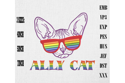 Ally Cat Sunglasses Gay Pride LGBT Embroidery&2C; LGBTQ Rainbow Pride