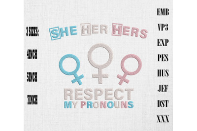 She Her Hers Pronouns Trans LGBT Embroidery, LGBTQ Rainbow Pride