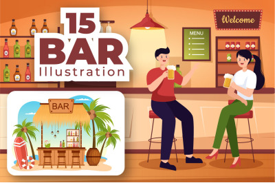 15 Bar or Pub Cartoon Illustration