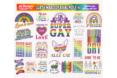 LGBTQ Pride Embroidery Bundle #2 20 Designs, LGBT Rainbow Pride