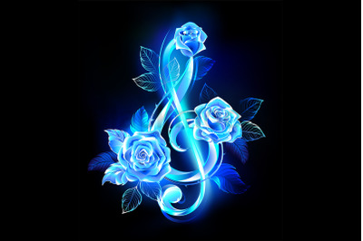 Fiery Treble Clef with Blue Roses