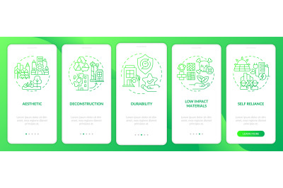 Sustainable city design green gradient onboarding mobile app screen