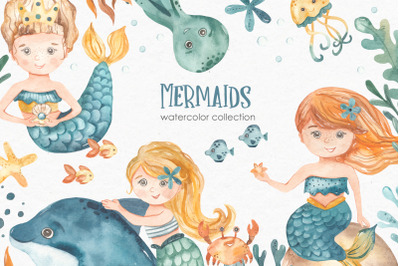 Mermaids watercolor collection