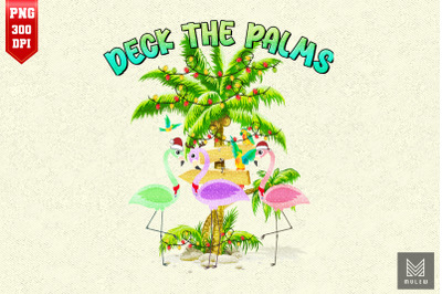 Christmas Flamingo Deck the Palms