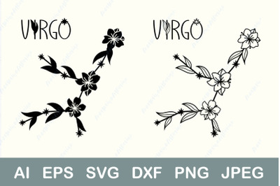 Zodiac signs svg, Virgo with flowers svg, Constellation