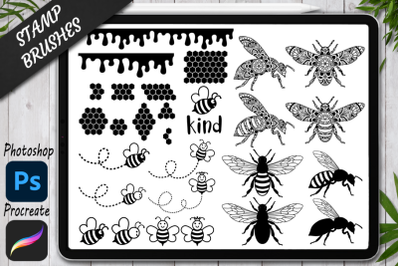 Bee Stamps Brushes for Procreate and Photoshop.Honeycombs Procreate.