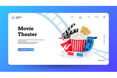 Cinema landing page. Movie making and film theater tickets booking web