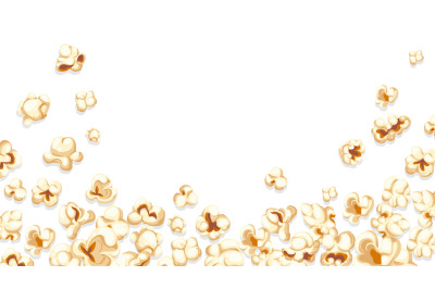 Falling popcorn background. Cartoon movie banner with fun cinema snack