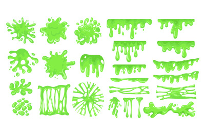 Cartoon slime. Green sticky drips and toxic jelly splatter, messy colo