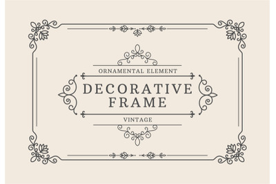 Decorative border. Elegant frame with ornamental flourish corners and