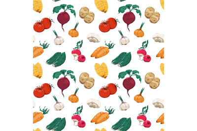 Cartoon vegetables pattern. Seamless print of fresh farm food, potato