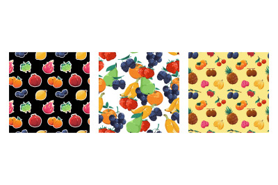 Cartoon fruit pattern. Seamless print of fresh exotic fruits, organic