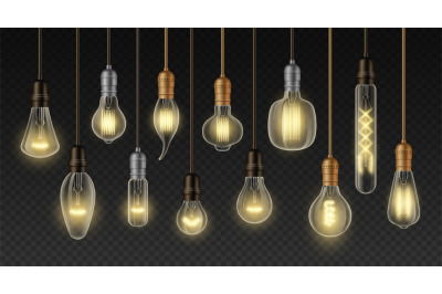 Filament lamps. Realistic incandescent light bulbs of different types