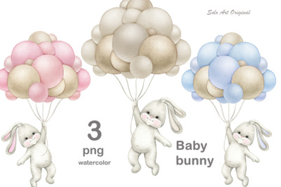 Baby bunny PNG balloons Clipart Baby boy,baby girl,neutral