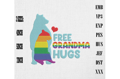 Grandma Hugs Rainbow Bear LGBT Pride Embroidery
