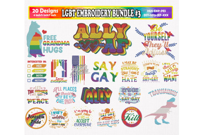LGBTQ Pride Embroidery Bundle #3 20 Designs, LGBT Rainbow Pride