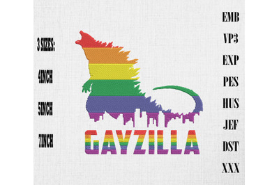 LGBTQ Rainbow Gayzilla Funny LGBT Pride Embroidery