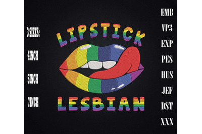 Lipstick Lesbian Cool Colored Lips LGBT Embroidery