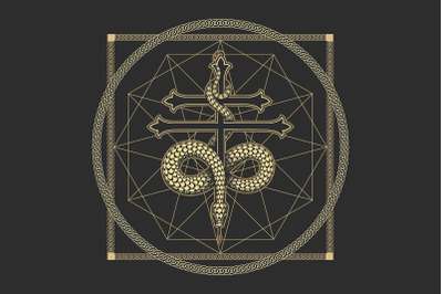 Snake on a Cross Medieval Esoteric Symbol Illustration