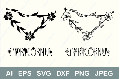 Capricorn, Zodiac signs, Astrology symbol with flowers svg