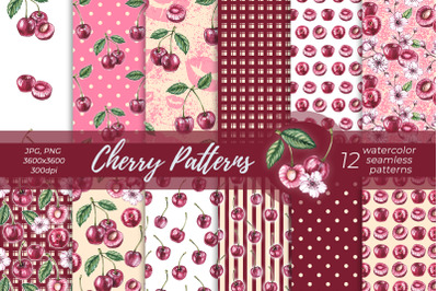 Watercolor Cherry Patterns Watercolor Patterns PNG&2C; JPG