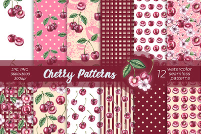 Watercolor Cherry Patterns Watercolor Patterns PNG, JPG