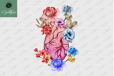 Anatomy Heart With Flower Design PNG